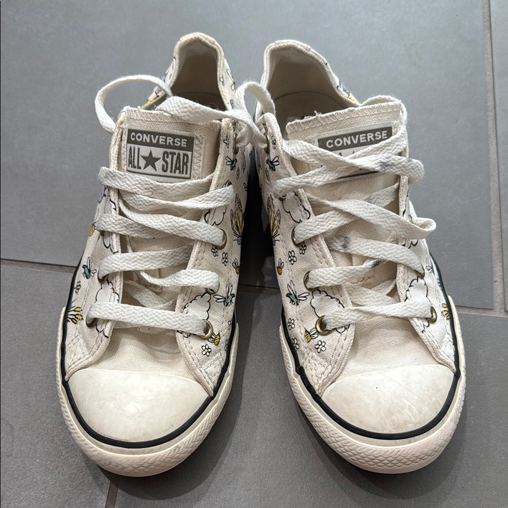 Converse Kids White Sneakers with butterfly/sunny landscape design